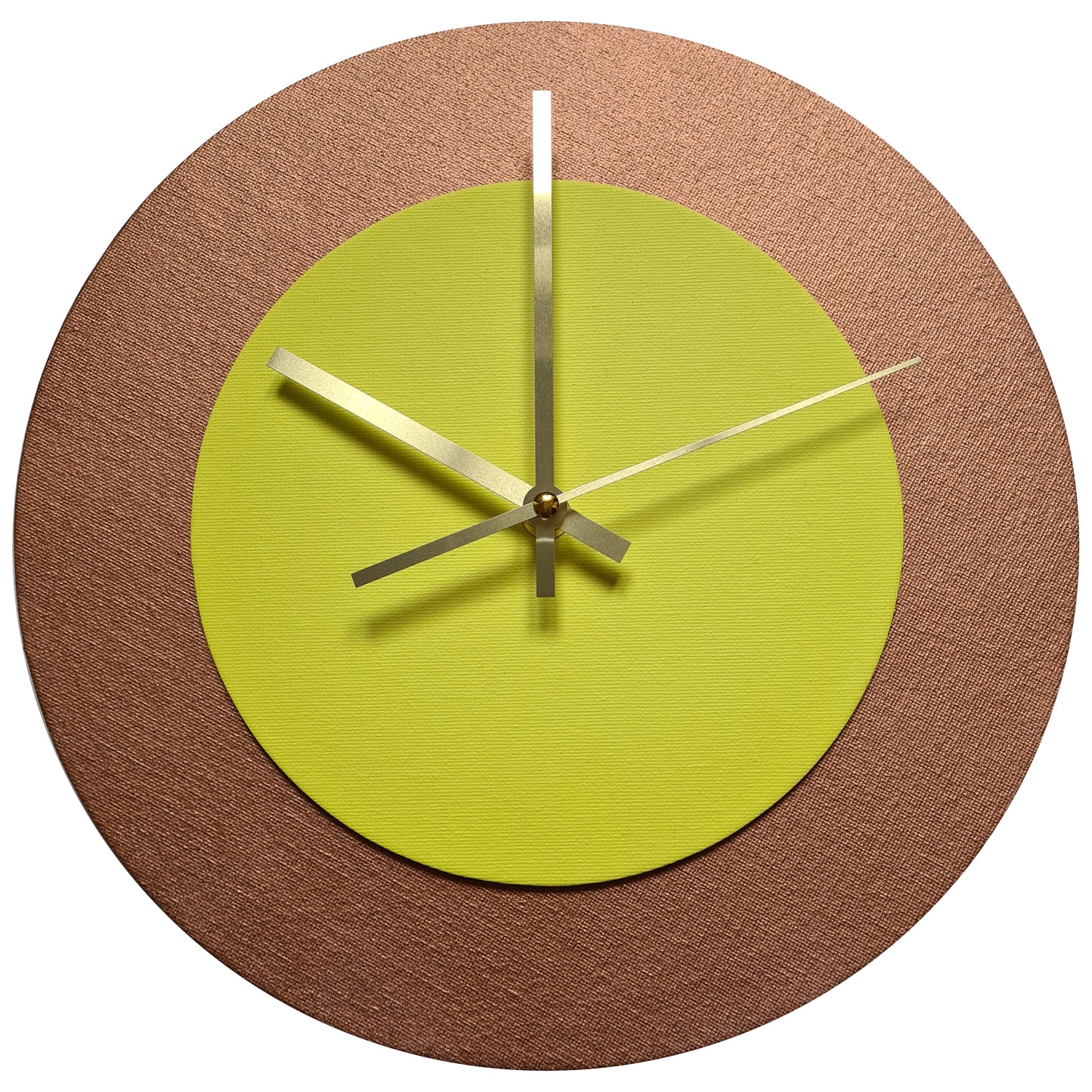 Pop Art Wanduhr Bronze  Hellgelb mit goldenen Zeigern 30 cm rund