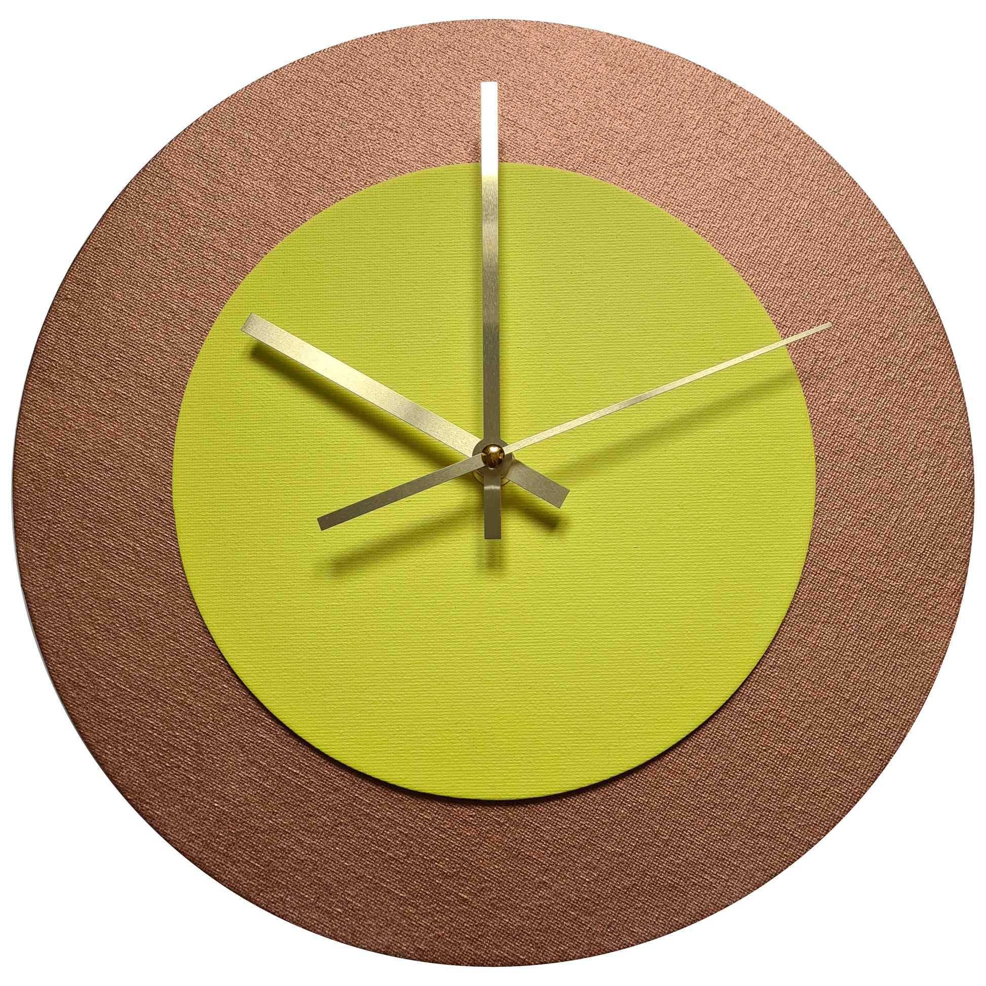 Pop Art Wanduhr Bronze  Hellgelb mit goldenen Zeigern 30 cm rund