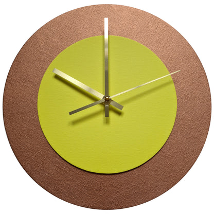 Pop Art Wanduhr Bronze  Hellgelb mit goldenen Zeigern 30 cm rund
