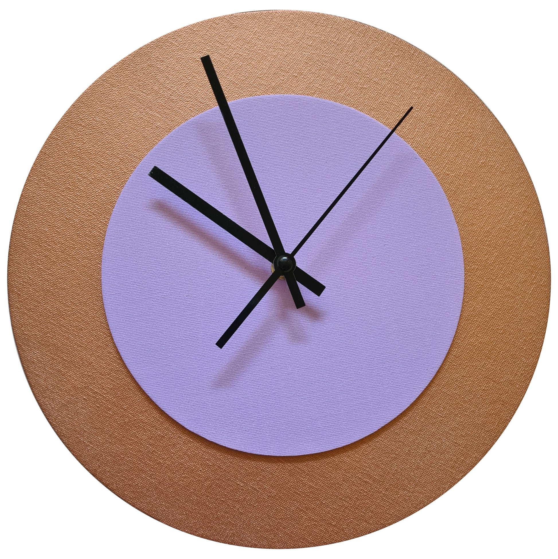 Pop Art Wanduhr Bronze  Fliederfarben mit schwarzen Zeigern 30 cm rund