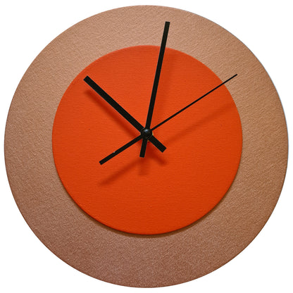 Pop Art Wanduhr Bronze  Orangefarben mit schwarzen Zeigern 30 cm rund