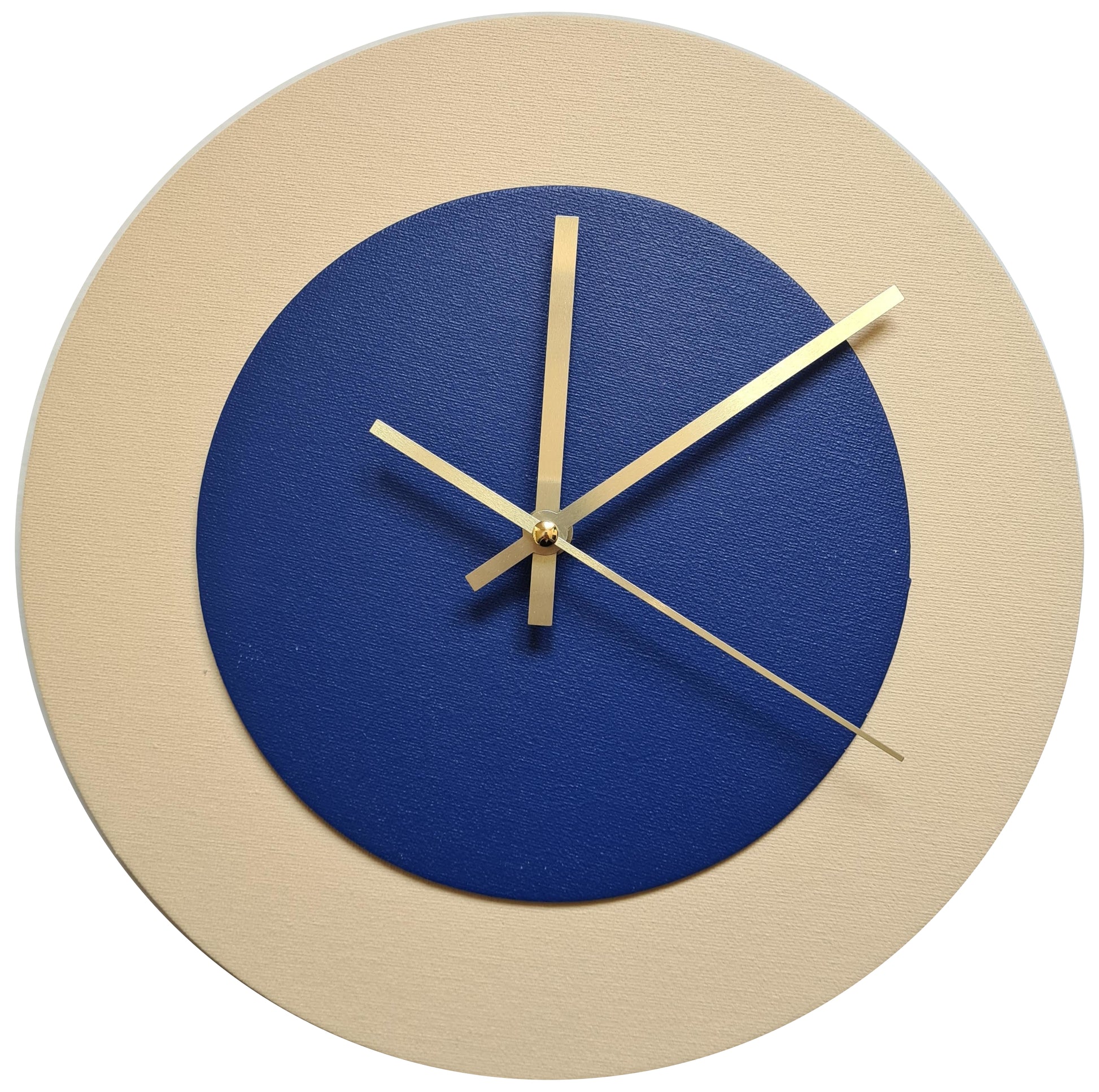 Pop Art Wanduhr Creme Dunkelblau mit goldenen Zeigern 30 cm rund
