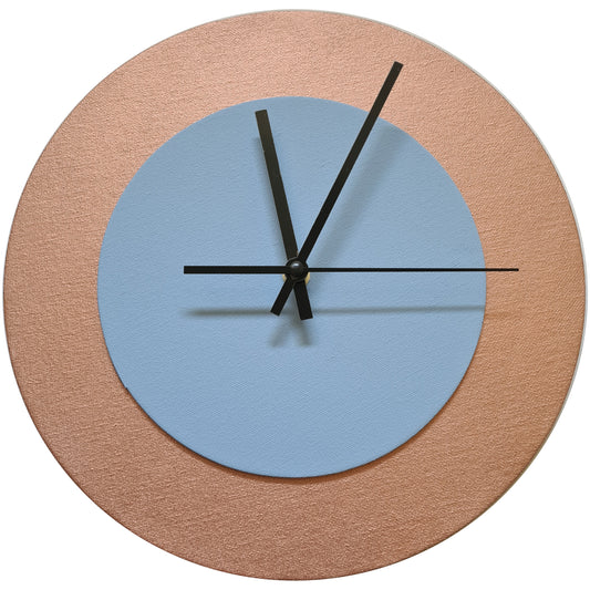 Pop Art Wanduhr Bronze Hellblau  mit schwarzen Zeigern 30 cm rund