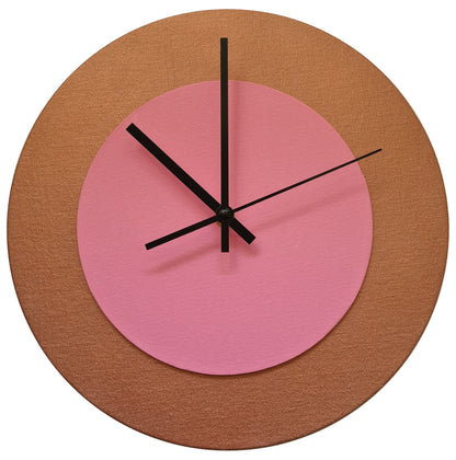 Pop Art Wanduhr Bronze  Rosafarben mit schwarzen Zeigern 30 cm rund