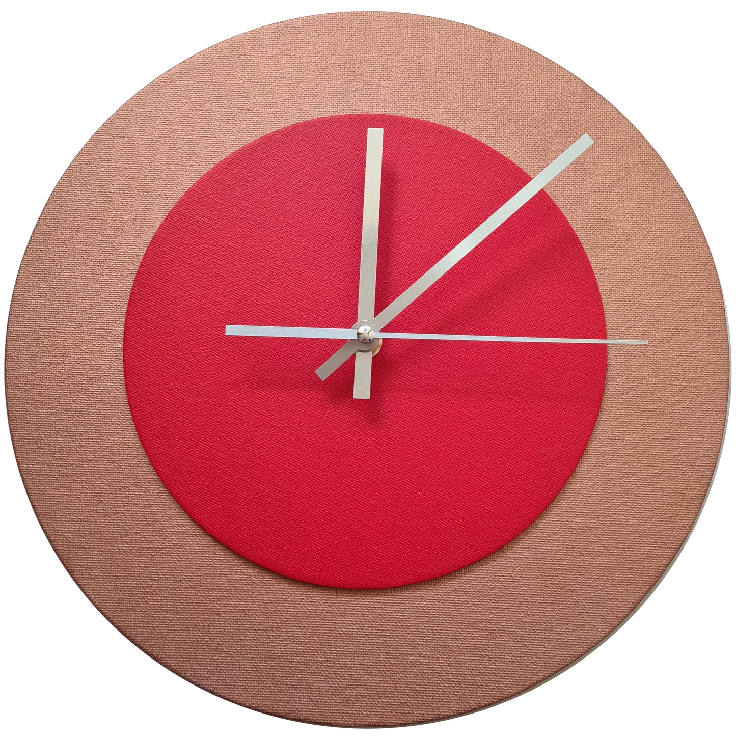 Pop Art Wanduhr Bronze  Hellrot mit silbernen Zeigern 30 cm rund