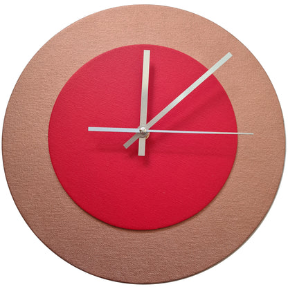 Pop Art Wanduhr Bronze  Hellrot mit silbernen Zeigern 30 cm rund