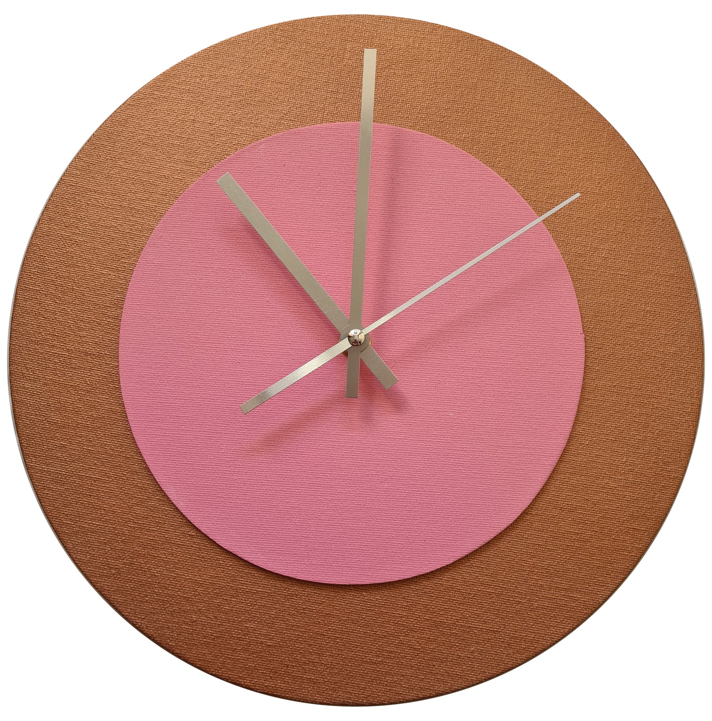 Pop Art Wanduhr Bronze  Rosafarben mit silbernen Zeigern 30 cm rund
