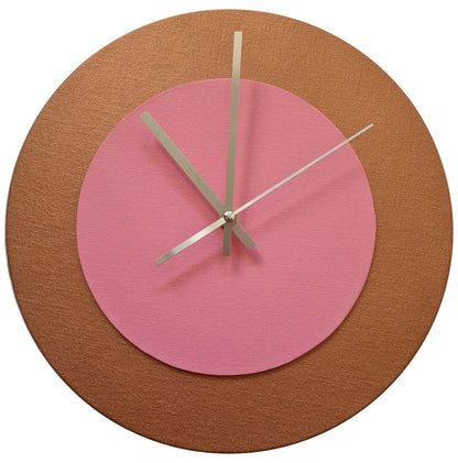 Pop Art Wanduhr Bronze  Rosafarben mit silbernen Zeigern 30 cm rund