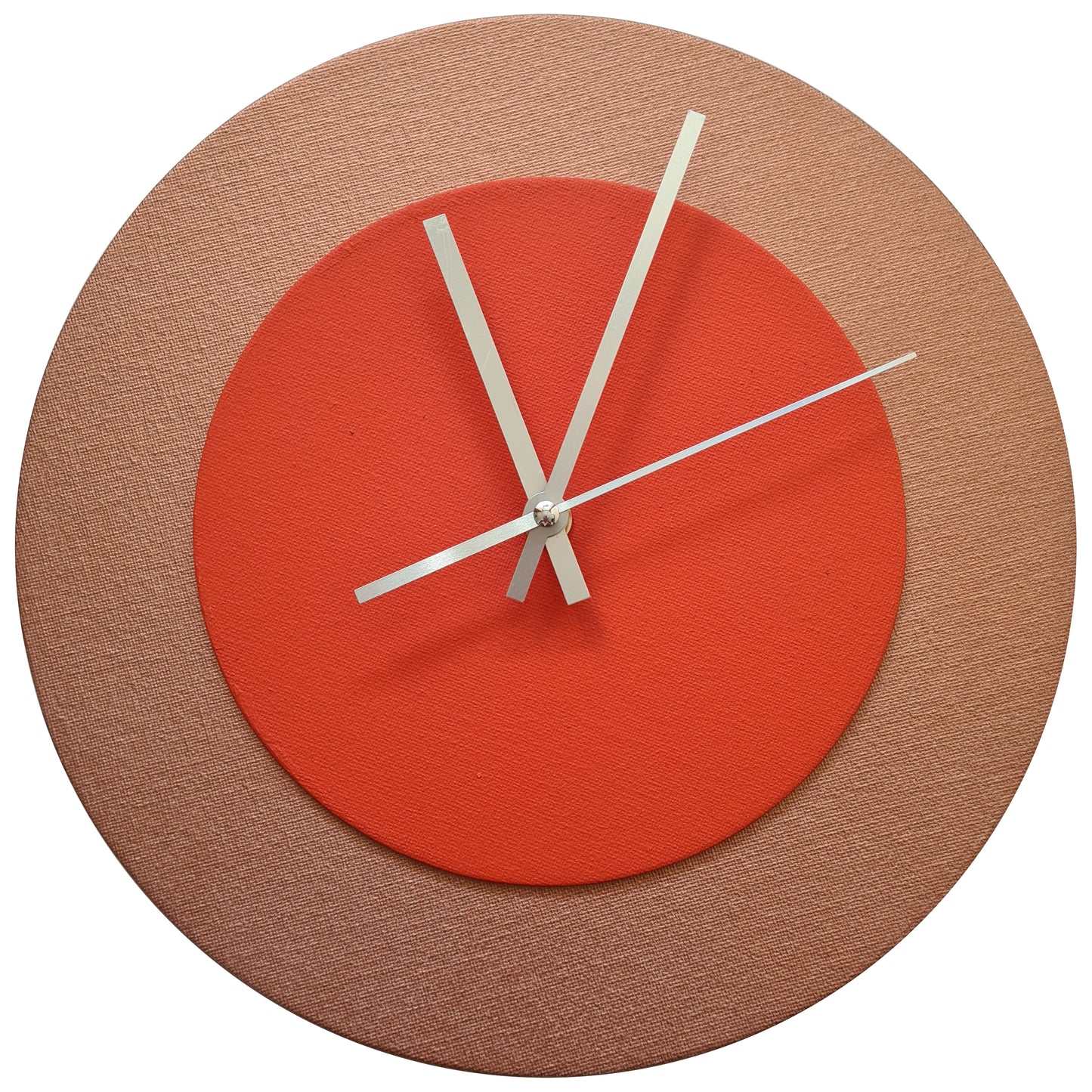 Pop Art Wanduhr Bronze  Orangefarben mit silbernen Zeigern 30 cm rund