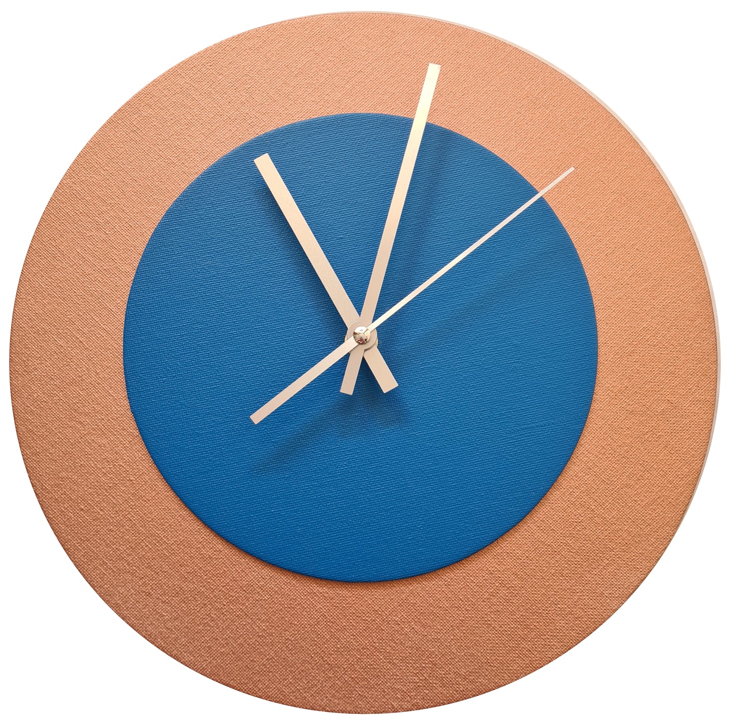 Pop Art Wanduhr Bronze  Mittelblau mit silbernen Zeigern 30 cm rund