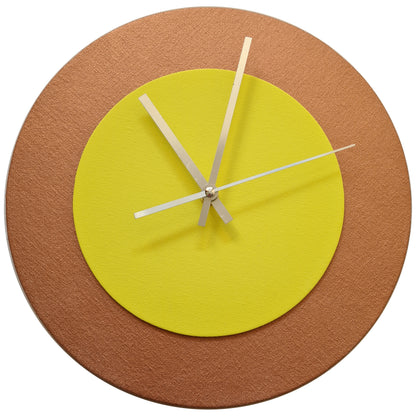 Pop Art Wanduhr Bronze  Hellgelb mit silbernen Zeigern 30 cm rund