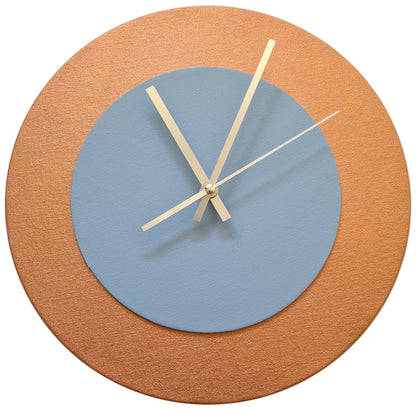 Pop Art Wanduhr Bronze Hellblau  mit silbernen Zeigern 30 cm rund