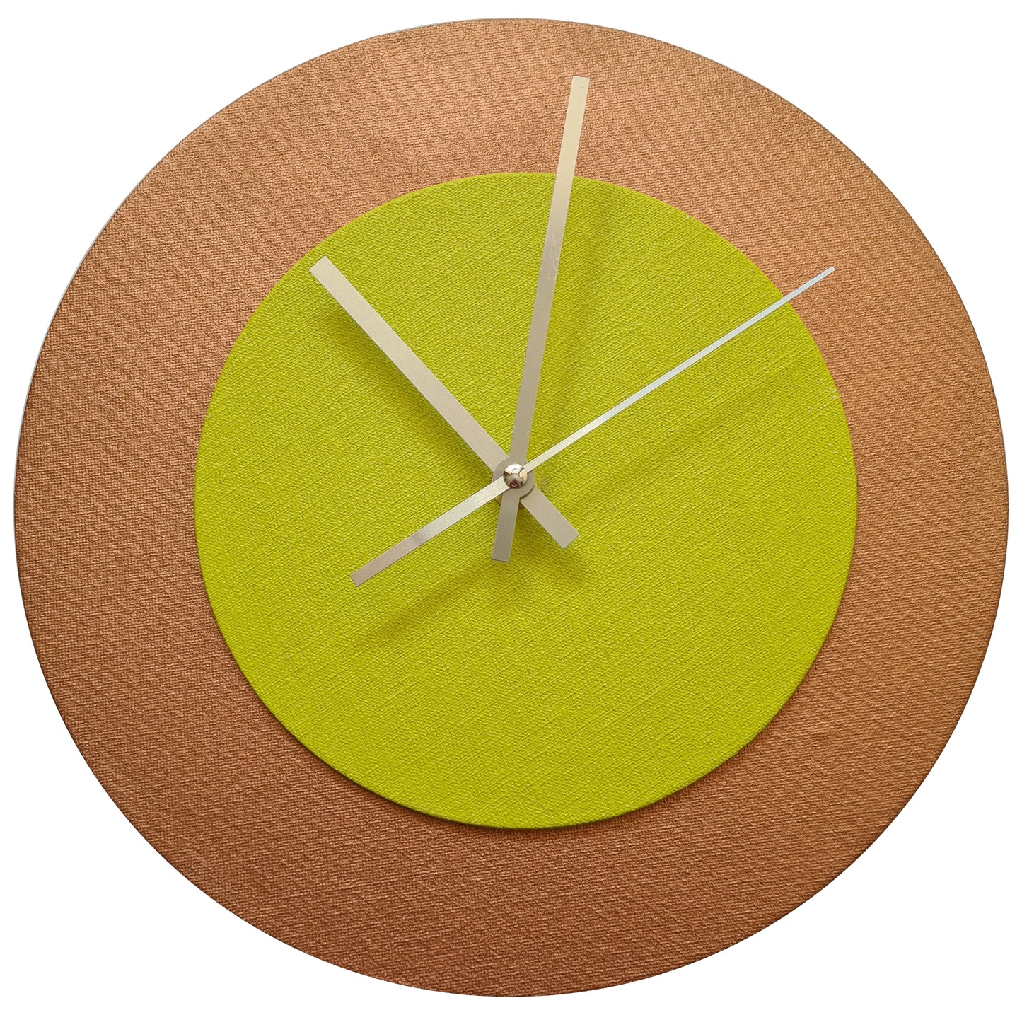 Pop Art Wanduhr Bronze  Farngrün mit silbernen Zeigern 30 cm rund