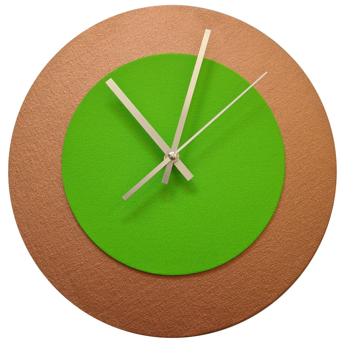 Pop Art Wanduhr Bronze  Hellgrün mit silbernen Zeigern 30 cm rund