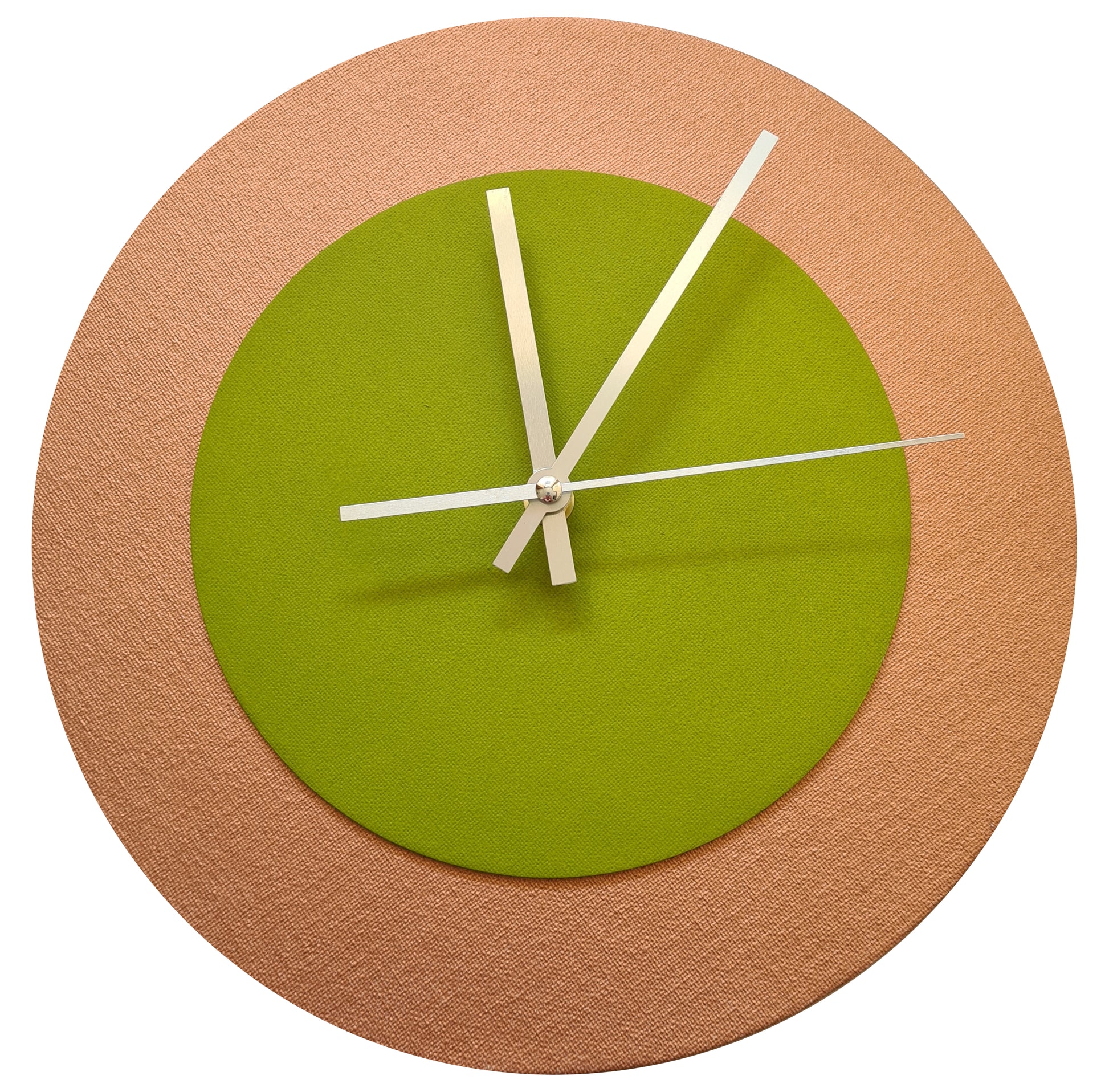 Pop Art Wanduhr Bronze  Olivgrün mit silbernen Zeigern 30 cm rund
