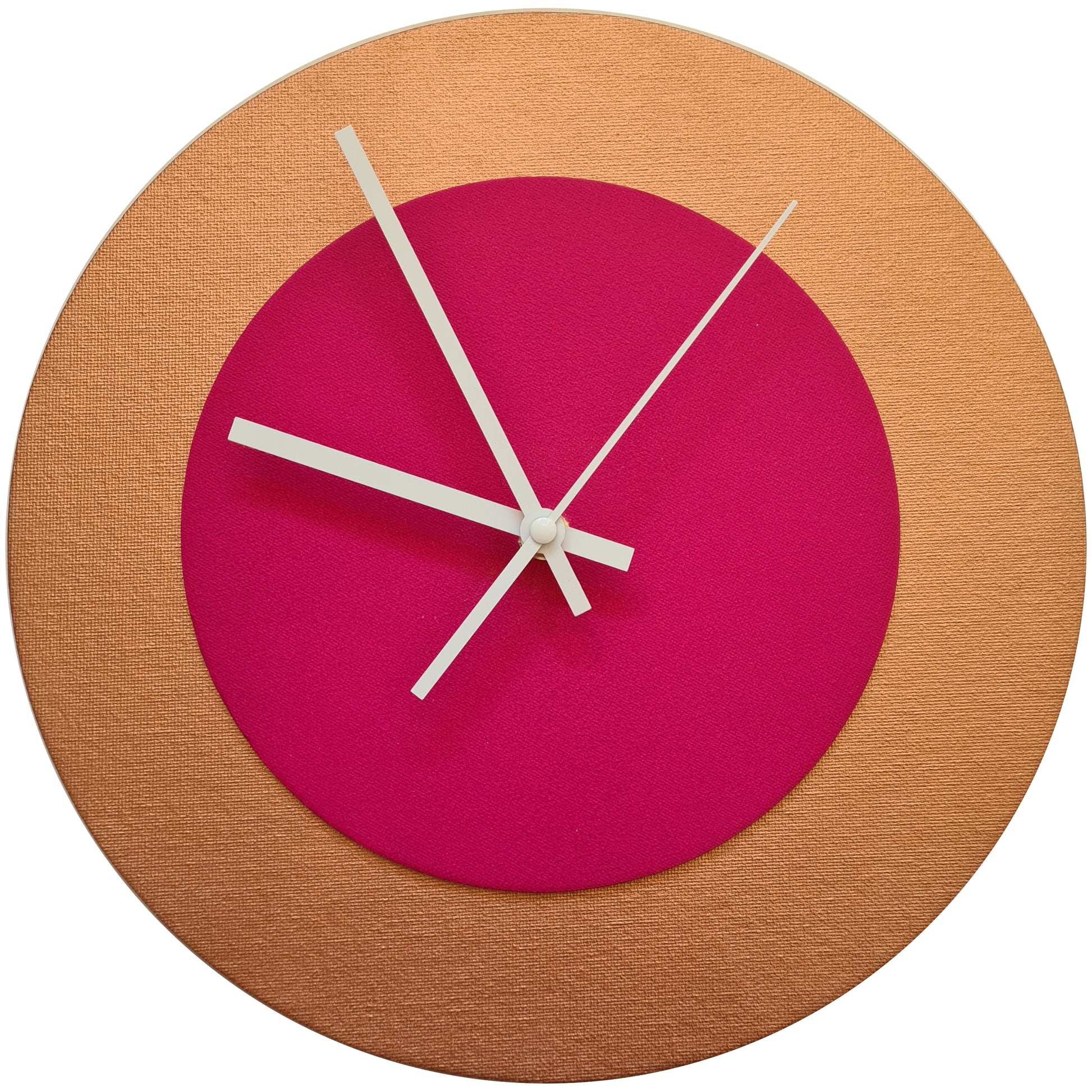 Pop Art Wanduhr Bronze  Magentafarben mit weißen Zeigern 30 cm rund