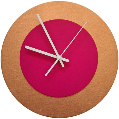 Pop Art Wanduhr Bronze  Magentafarben mit weißen Zeigern 30 cm rund