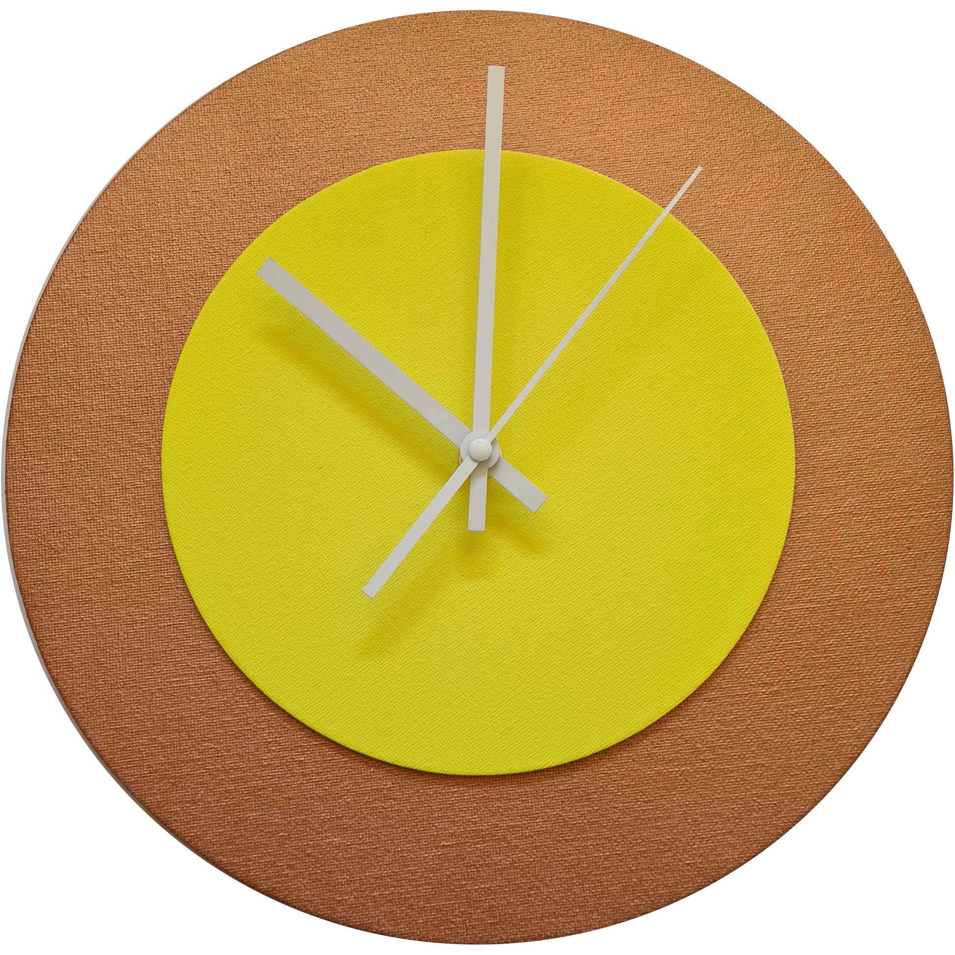 Pop Art Wanduhr Bronze  Hellgelb mit weißen Zeigern 30 cm rund