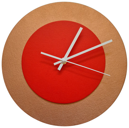 Pop Art Wanduhr Bronze  Hellrot mit weißen Zeigern 30 cm rund