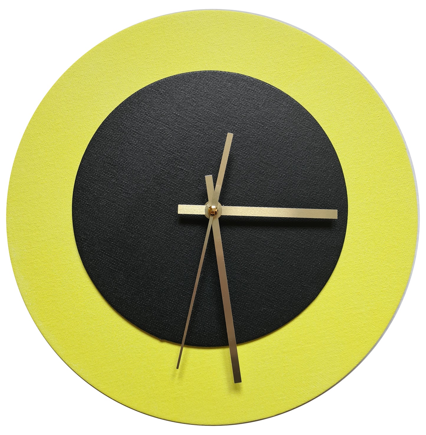 Pop Art Wanduhr Hellgelb  Schwarz mit goldenen Zeigern 30 cm rund