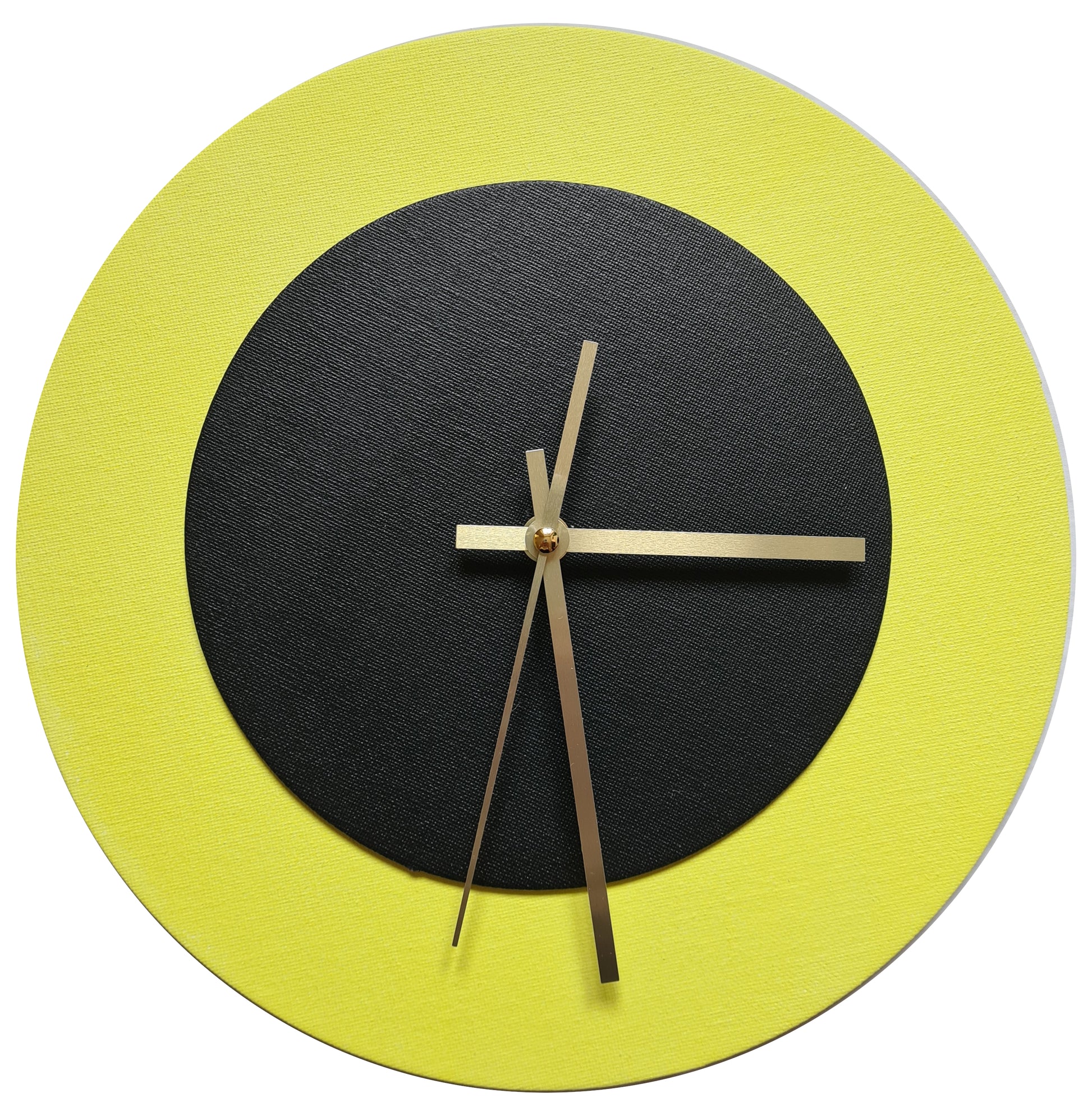 Pop Art Wanduhr Hellgelb  Schwarz mit goldenen Zeigern 30 cm rund
