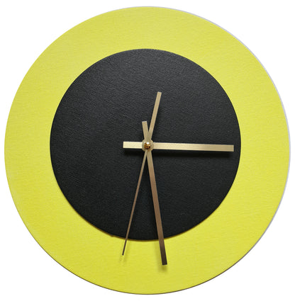 Pop Art Wanduhr Hellgelb  Schwarz mit goldenen Zeigern 30 cm rund