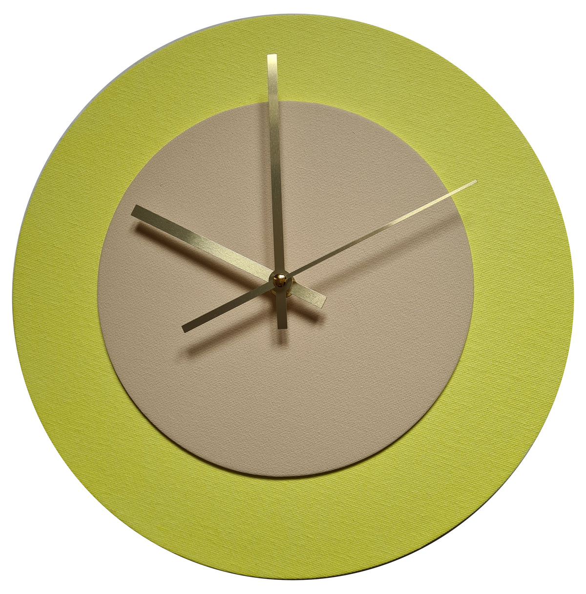 Pop Art Wanduhr Hellgelb  Cremefarben mit goldenen Zeigern 30 cm rund