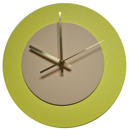 Pop Art Wanduhr Hellgelb  Cremefarben mit goldenen Zeigern 30 cm rund