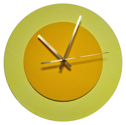 Pop Art Wanduhr Hellgelb  Sonnengelb mit goldenen Zeigern 30 cm rund