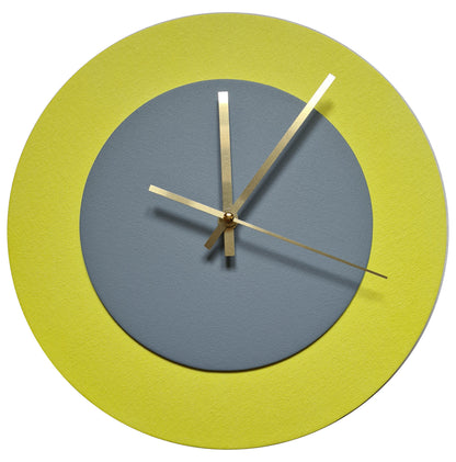 Pop Art Wanduhr Hellgelb  Grau mit goldenen Zeigern 30 cm rund