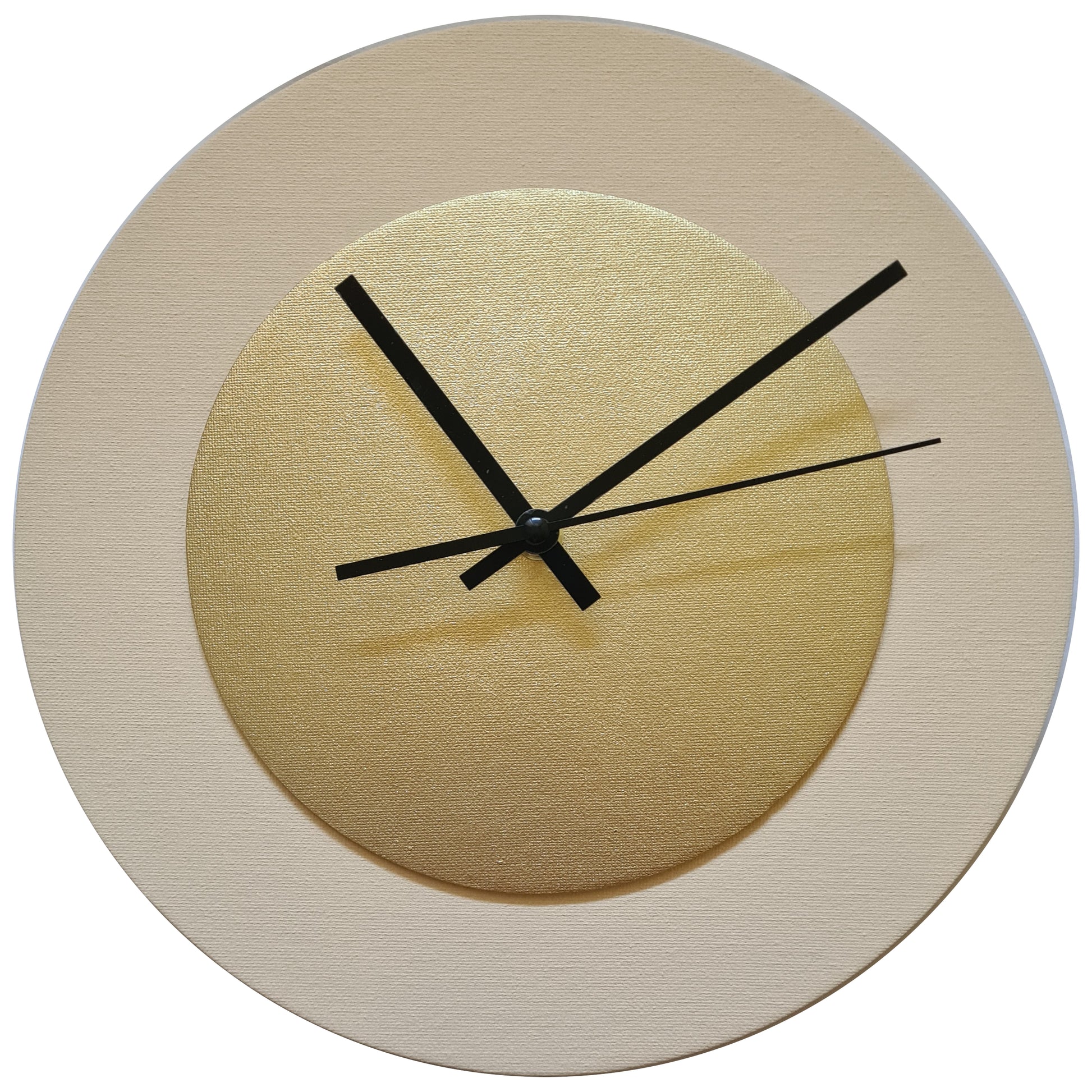 Pop Art Wanduhr Creme Goldfarben mit schwarzen Zeigern 30 cm rund