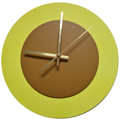 Pop Art Wanduhr Hellgelb  Hellbraun mit goldenen Zeigern 30 cm rund