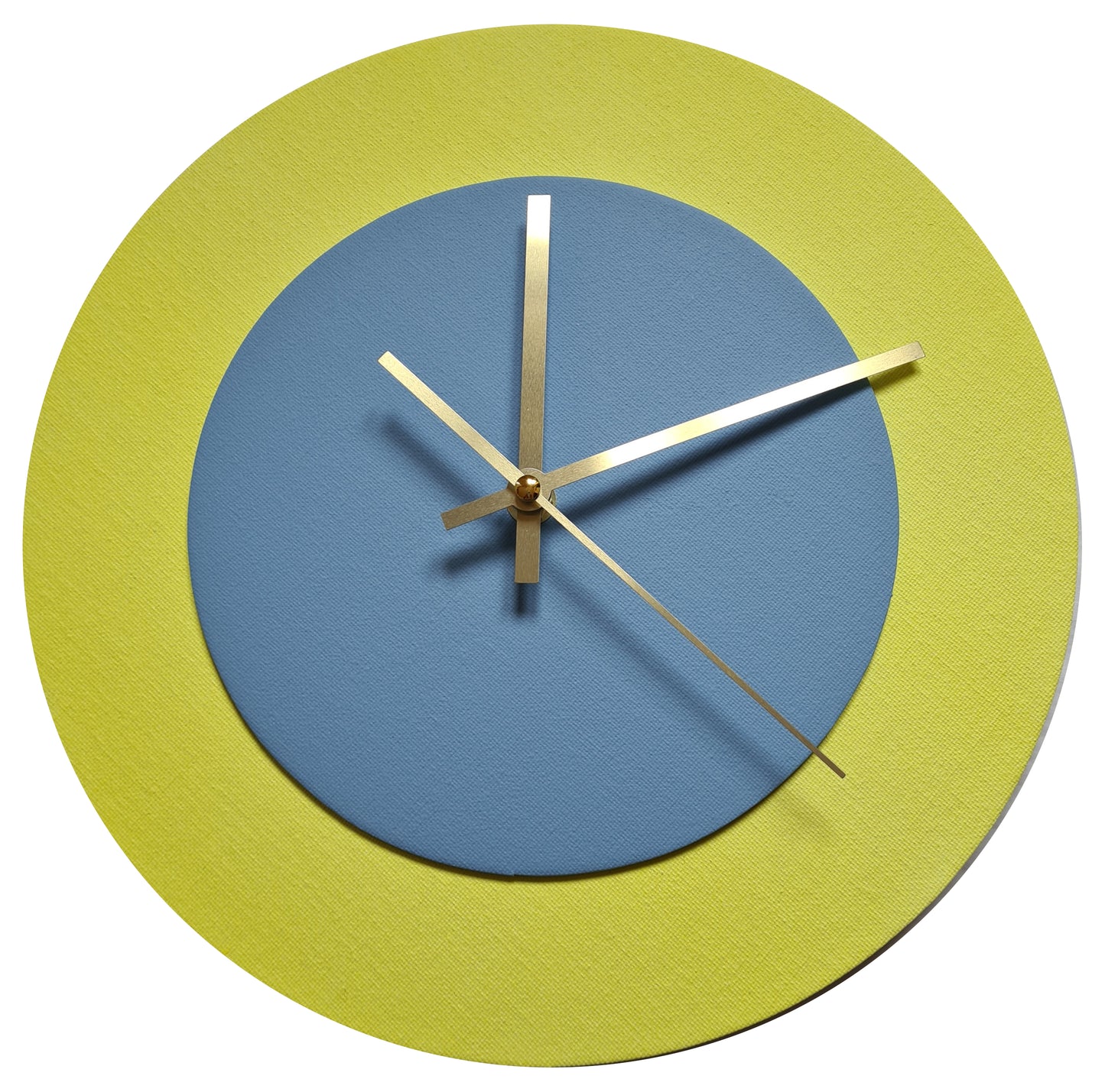 Pop Art Wanduhr Hellgelb Hellblau  mit goldenen Zeigern 30 cm rund