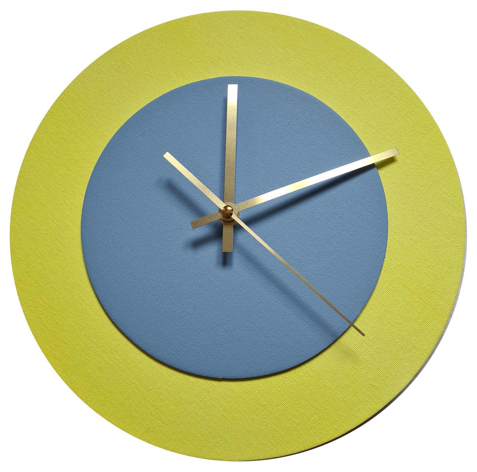 Pop Art Wanduhr Hellgelb Hellblau  mit goldenen Zeigern 30 cm rund