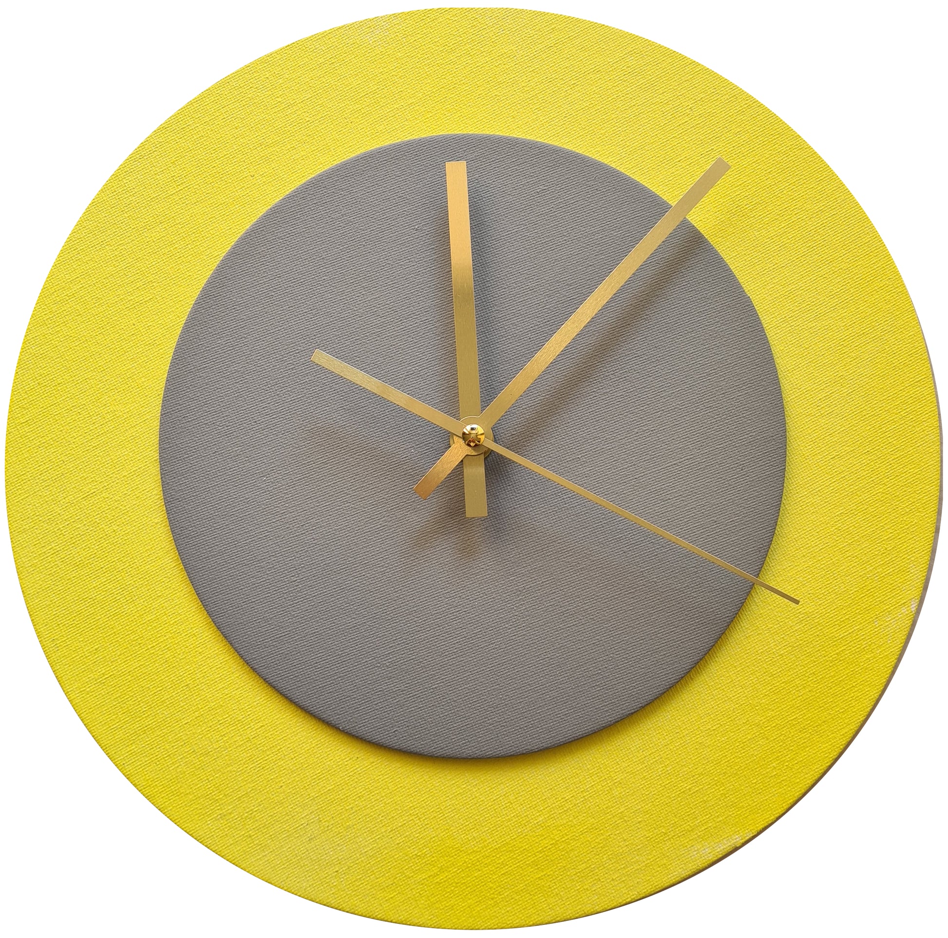 Pop Art Wanduhr Hellgelb  Grau mit goldenen Zeigern 30 cm rund