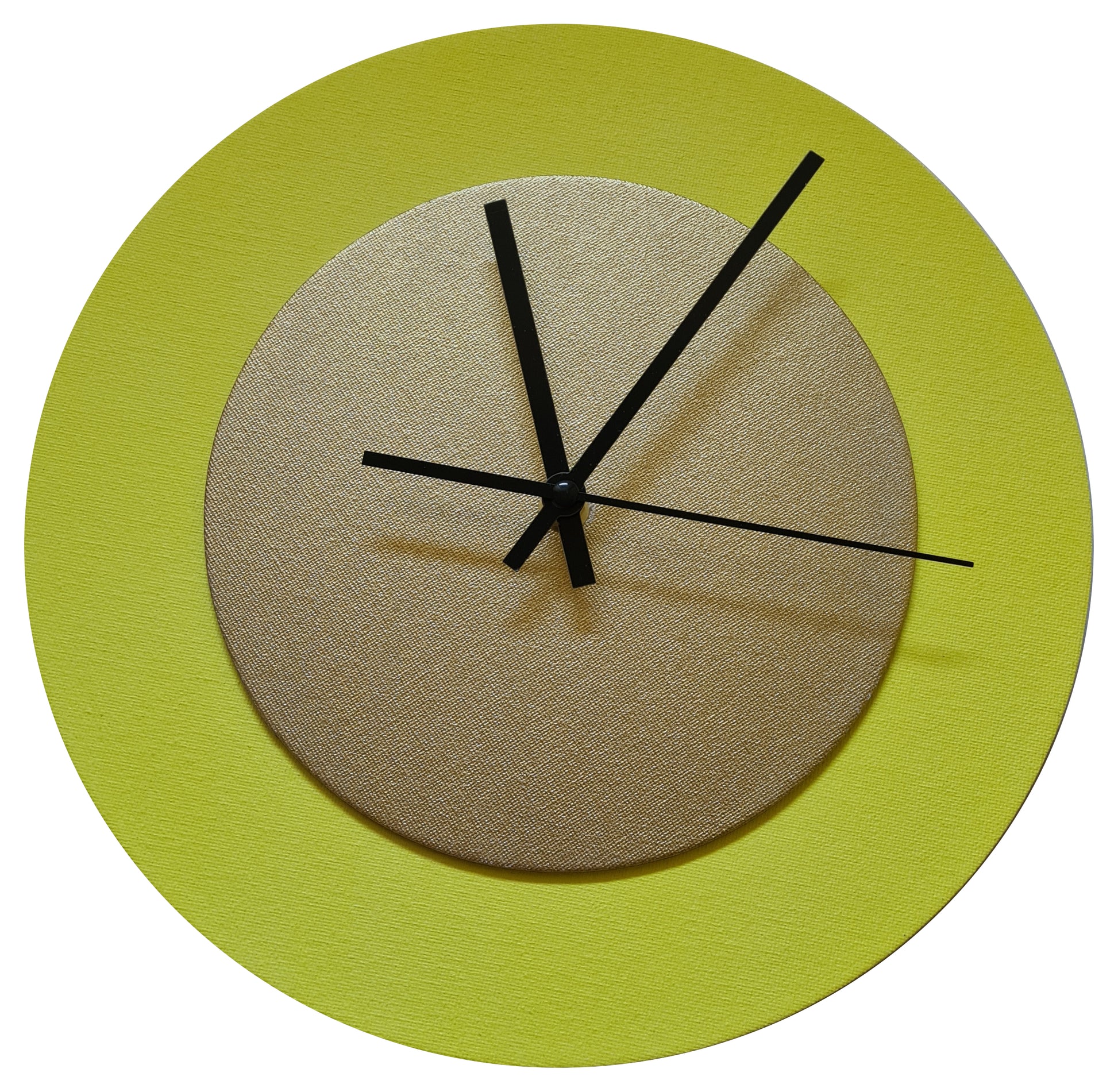 Pop Art Wanduhr Hellgelb Goldfarben  mit schwarzen Zeigern 30 cm rund