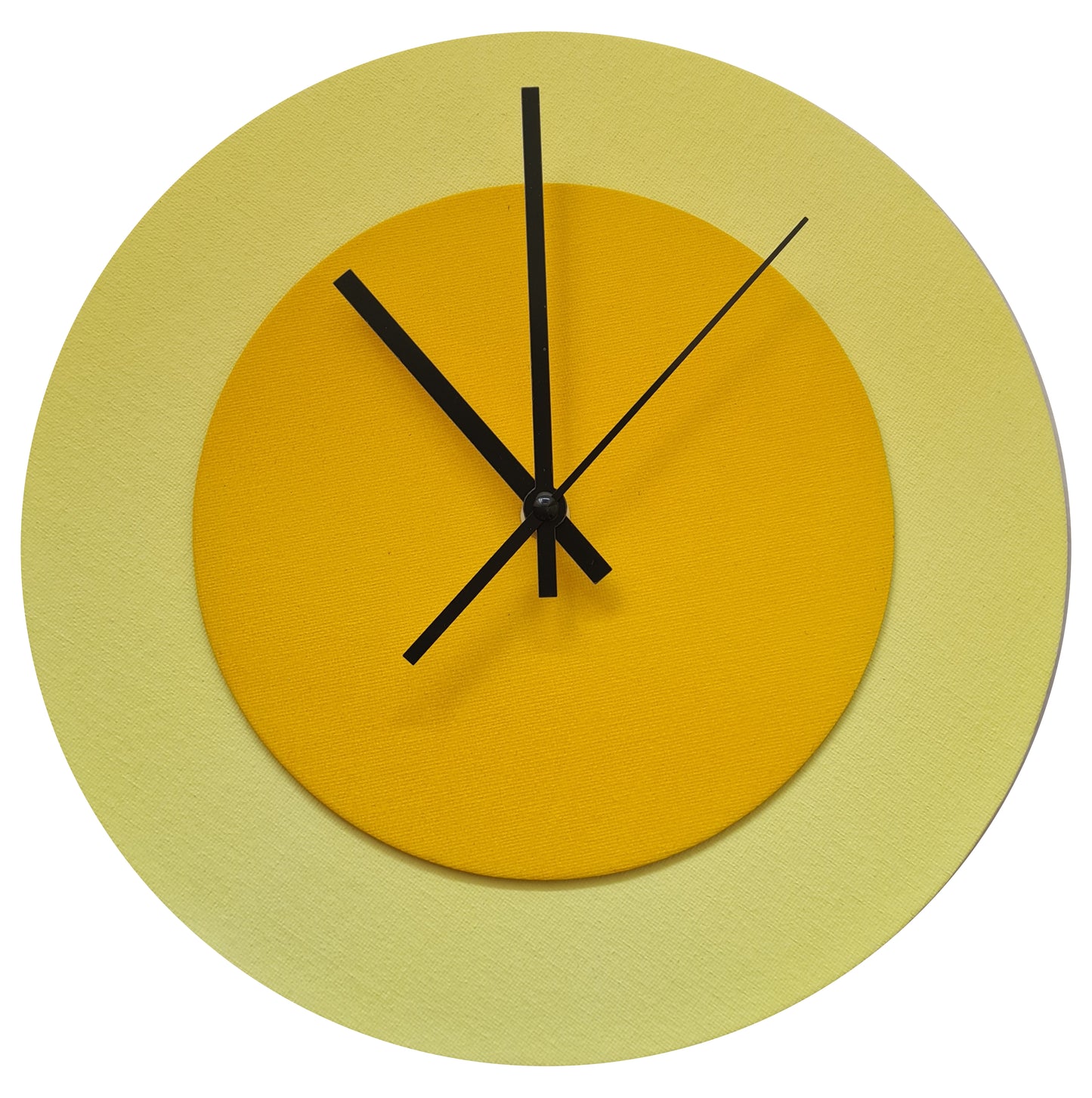 Pop Art Wanduhr Hellgelb  Sonnengelb mit schwarzen Zeigern 30 cm rund