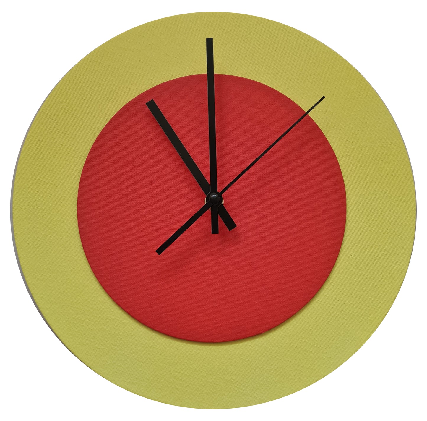 Pop Art Wanduhr Hellgelb  Orangefarben mit schwarzen Zeigern 30 cm rund