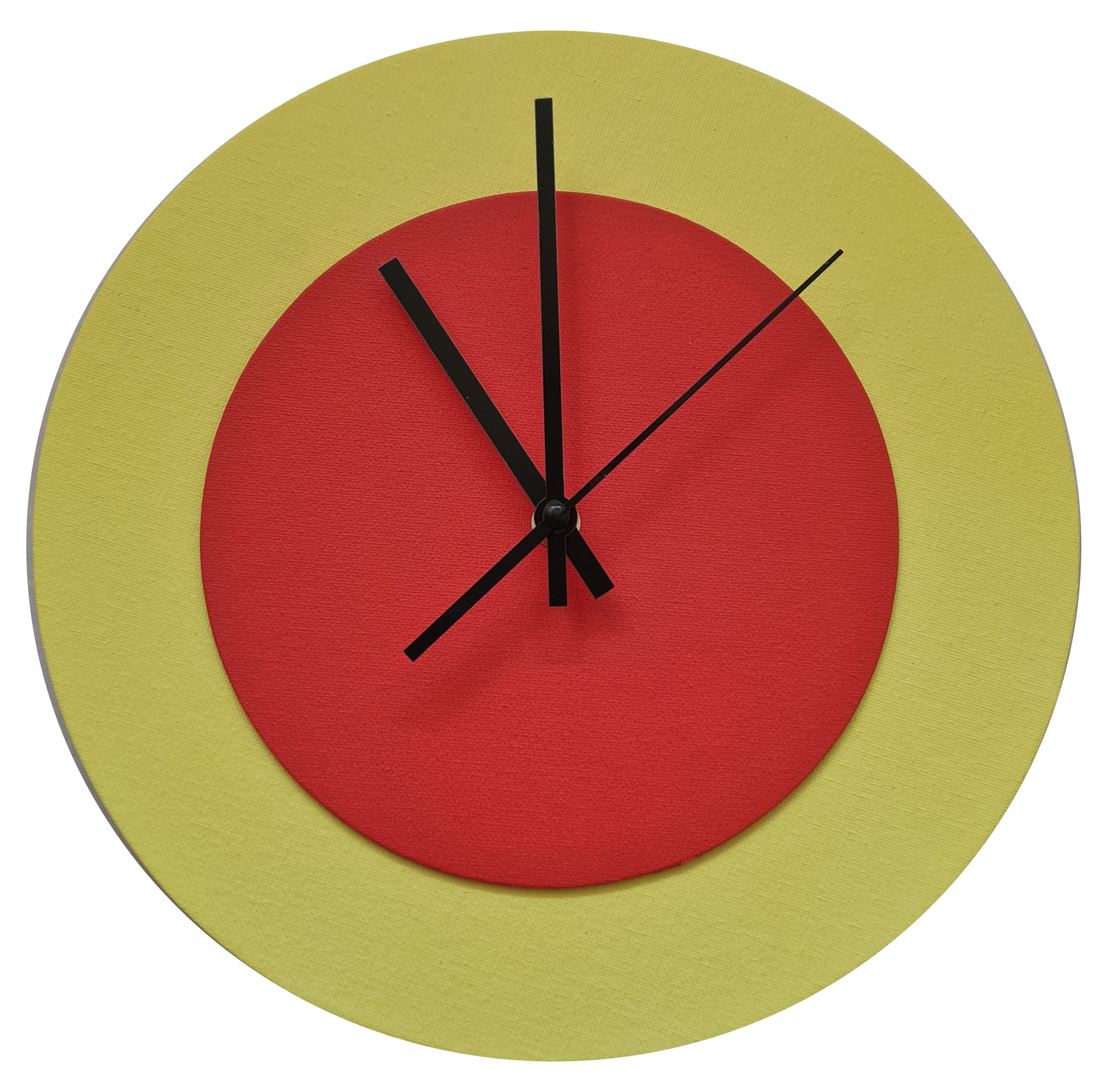 Pop Art Wanduhr Hellgelb  Orangefarben mit schwarzen Zeigern 30 cm rund