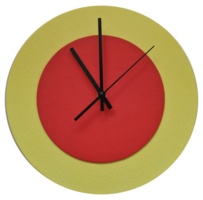 Pop Art Wanduhr Hellgelb  Orangefarben mit schwarzen Zeigern 30 cm rund