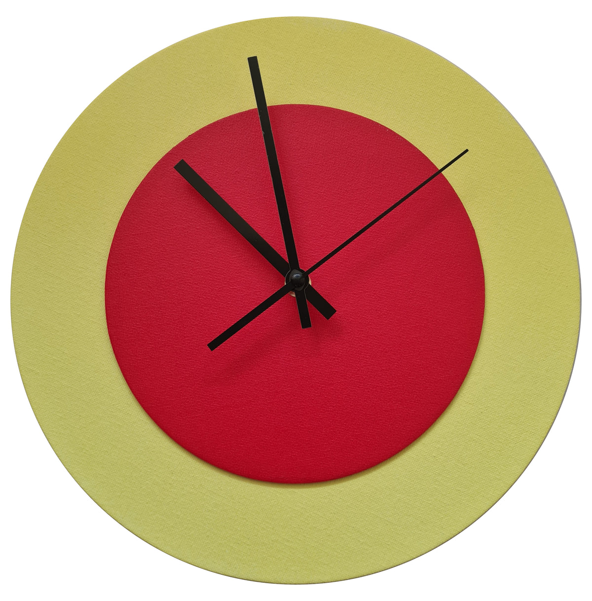 Pop Art Wanduhr Hellgelb  Hellrot mit schwarzen Zeigern 30 cm rund