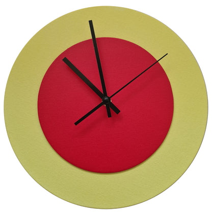 Pop Art Wanduhr Hellgelb  Hellrot mit schwarzen Zeigern 30 cm rund