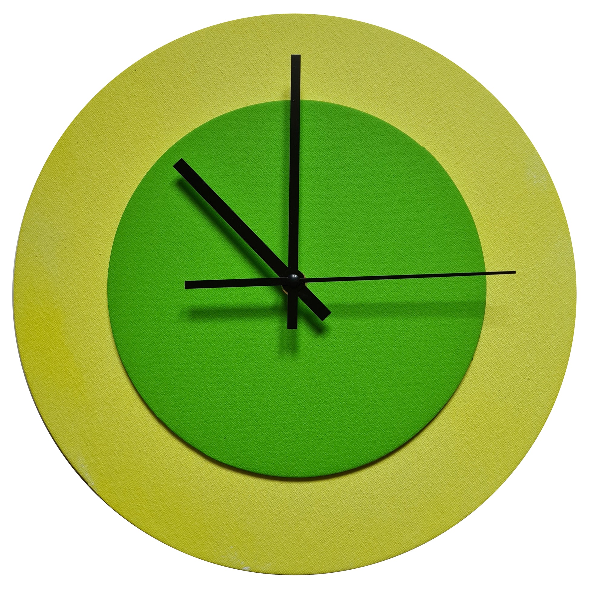 Pop Art Wanduhr Hellgelb  Hellgrün mit schwarzen Zeigern 30 cm rund
