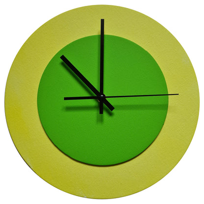 Pop Art Wanduhr Hellgelb  Hellgrün mit schwarzen Zeigern 30 cm rund