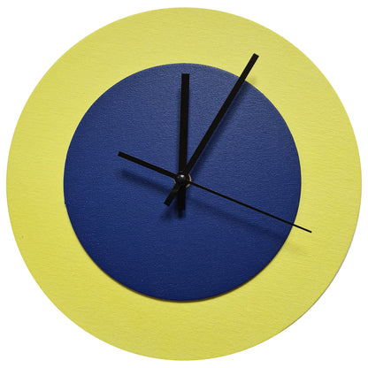 Pop Art Wanduhr Hellgelb  Dunkelblau mit schwarzen Zeigern 30 cm rund
