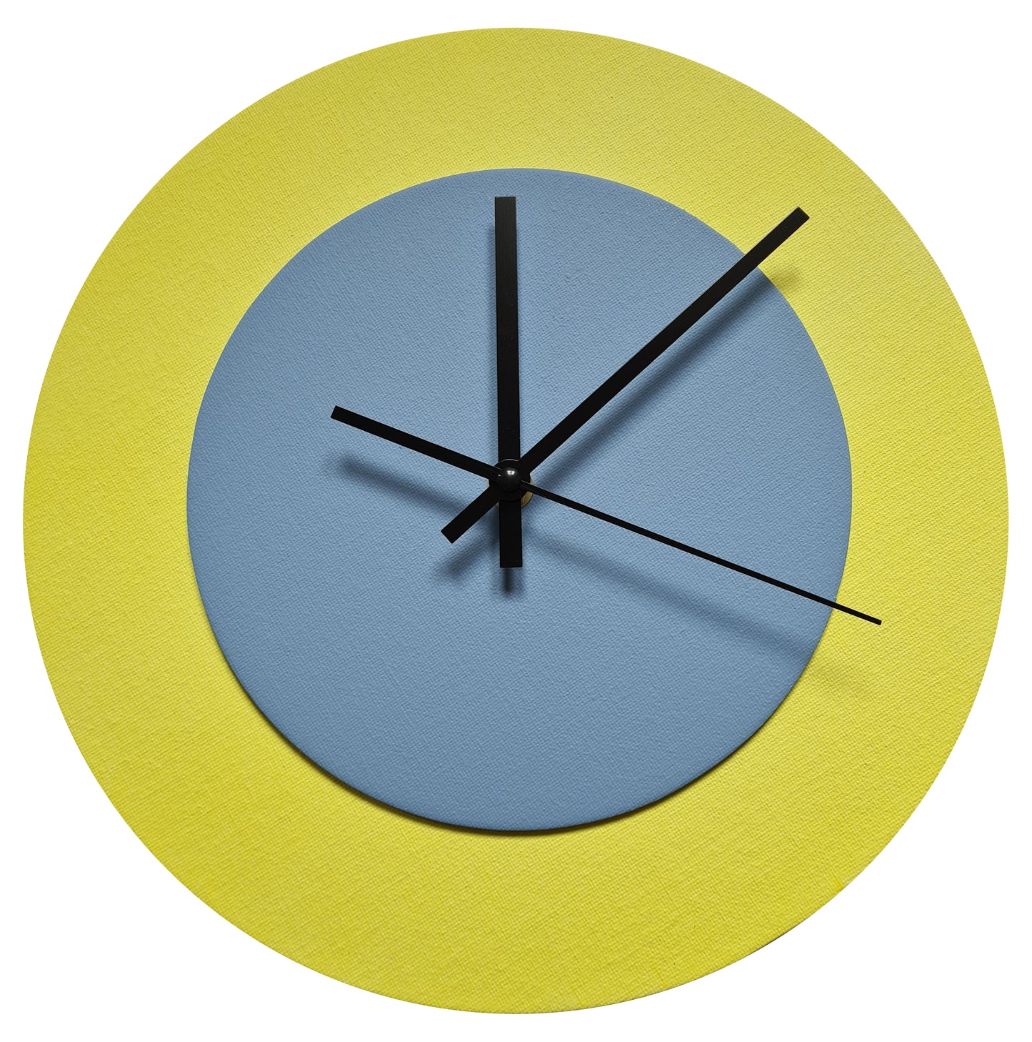 Pop Art Wanduhr Hellgelb Hellblau  mit schwarzen Zeigern 30 cm rund