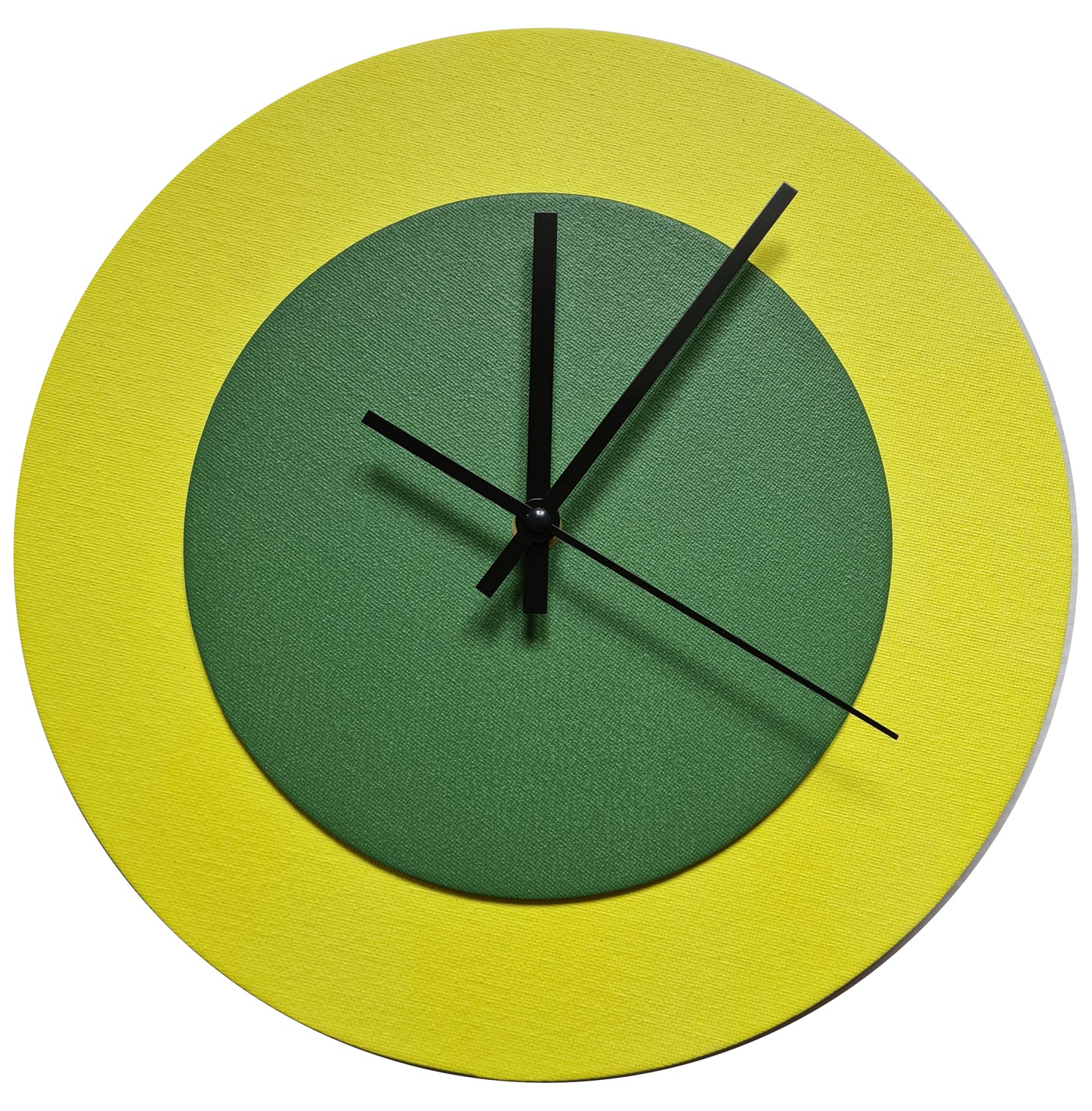 Pop Art Wanduhr Hellgelb  Laubgrün mit schwarzen Zeigern 30 cm rund