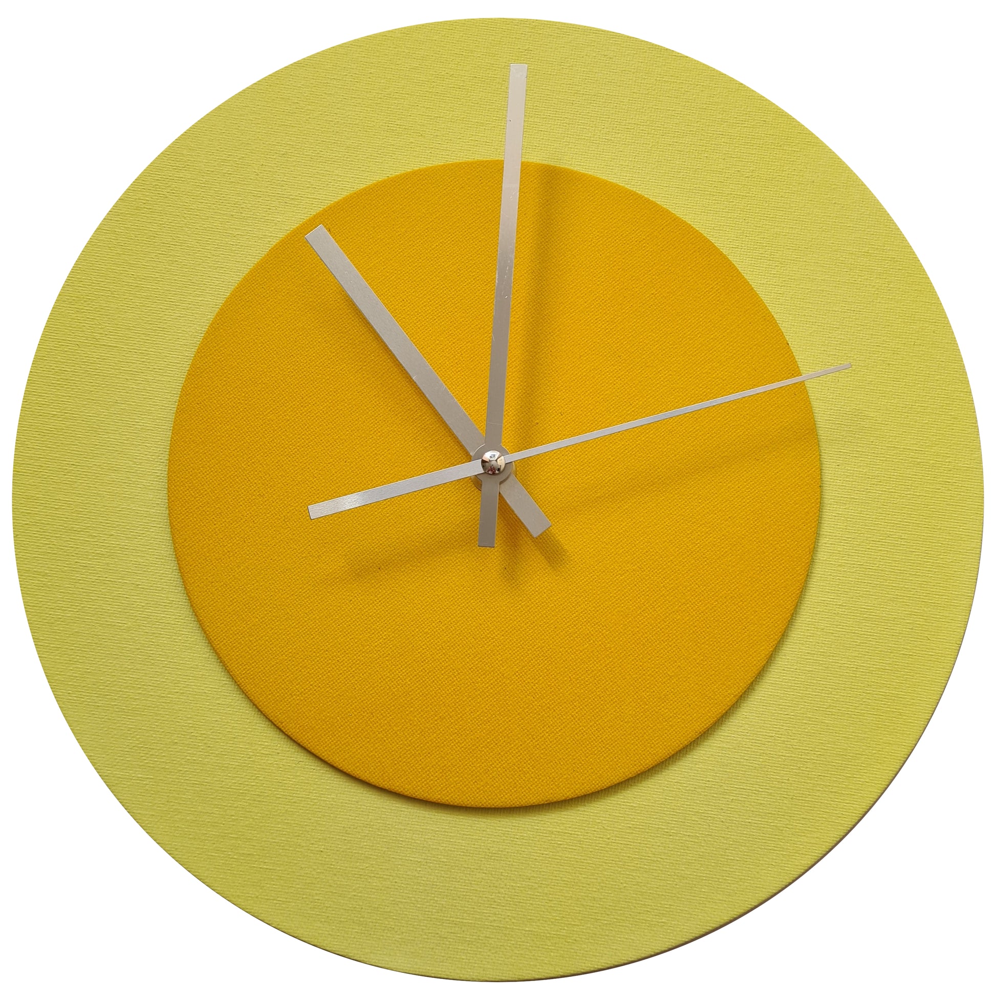 Pop Art Wanduhr Hellgelb  Sonnengelb mit silbernen Zeigern 30 cm rund