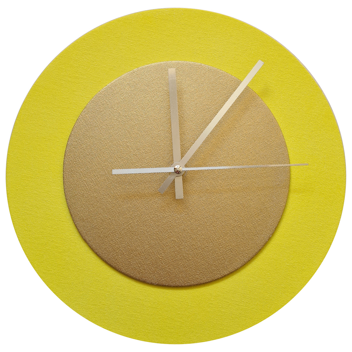 Pop Art Wanduhr Hellgelb  Goldfarben mit silbernen Zeigern 30 cm rund