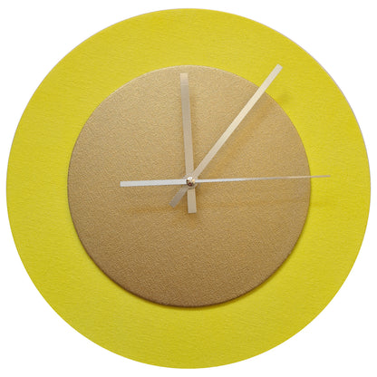 Pop Art Wanduhr Hellgelb  Goldfarben mit silbernen Zeigern 30 cm rund